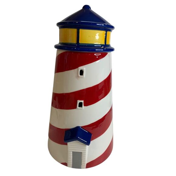 Cheryl's Ceramic Lidded Lighthouse Jar Open Windows 13 Inches Height - Picture 2 of 9